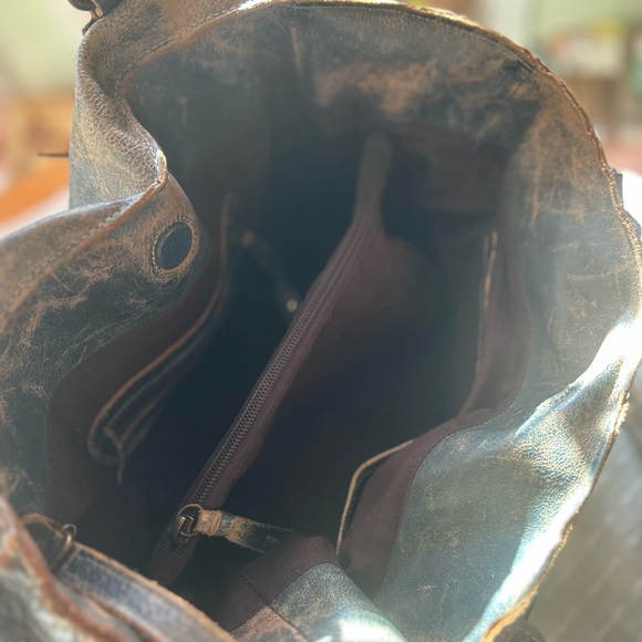 Vintage -Bed Stu Distressed Black and Brown Leather Shoulder Bag - Picture 2 of 6